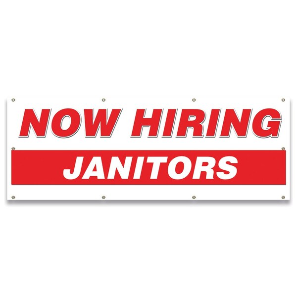 Signmission Now Hiring Janitors Banner Apply Inside Accepting Application Single Sided B-96-30264 - main